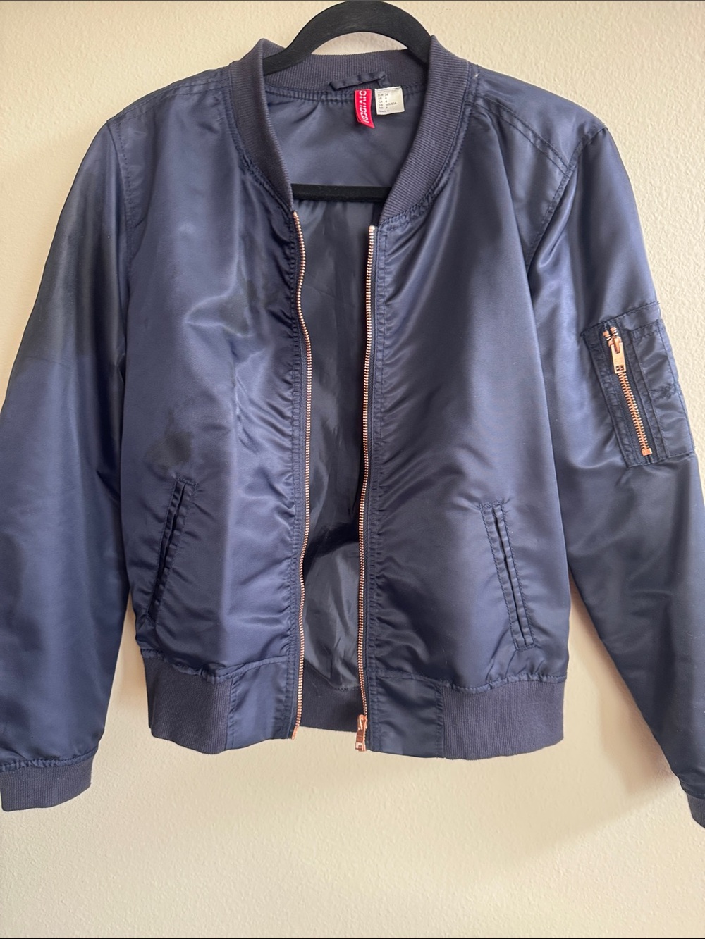 H&M Navy Bomber Jacket with Rose Gold Zipper